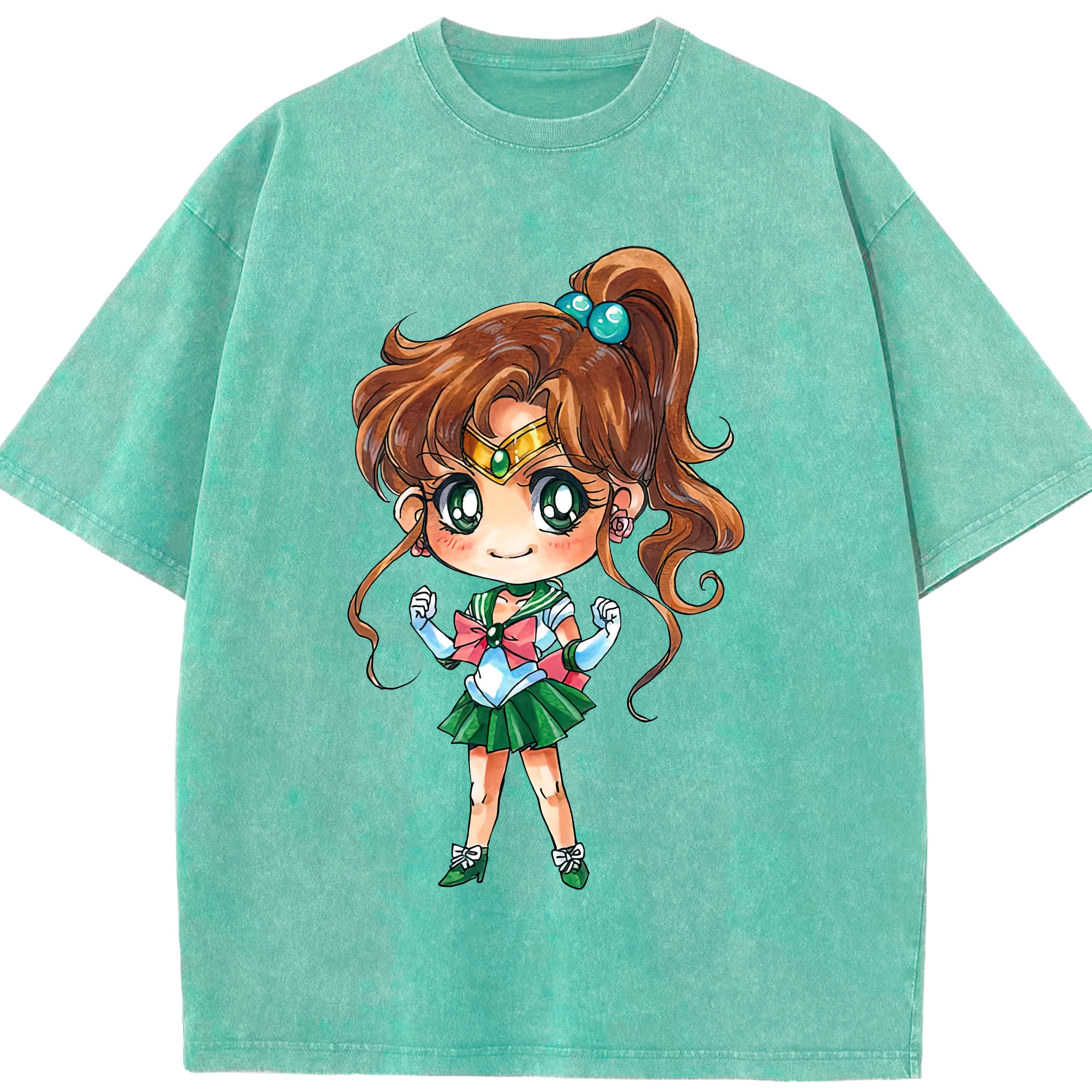 （画像用） 美少女戦士セーラームーン 木野 まこと きの まこと Sailor Moon Kino Makoto （セーラージュピター；Sailor Jupiter） 綿100% ヴィンテージ風 半袖Tシャツ（フロントプリント）